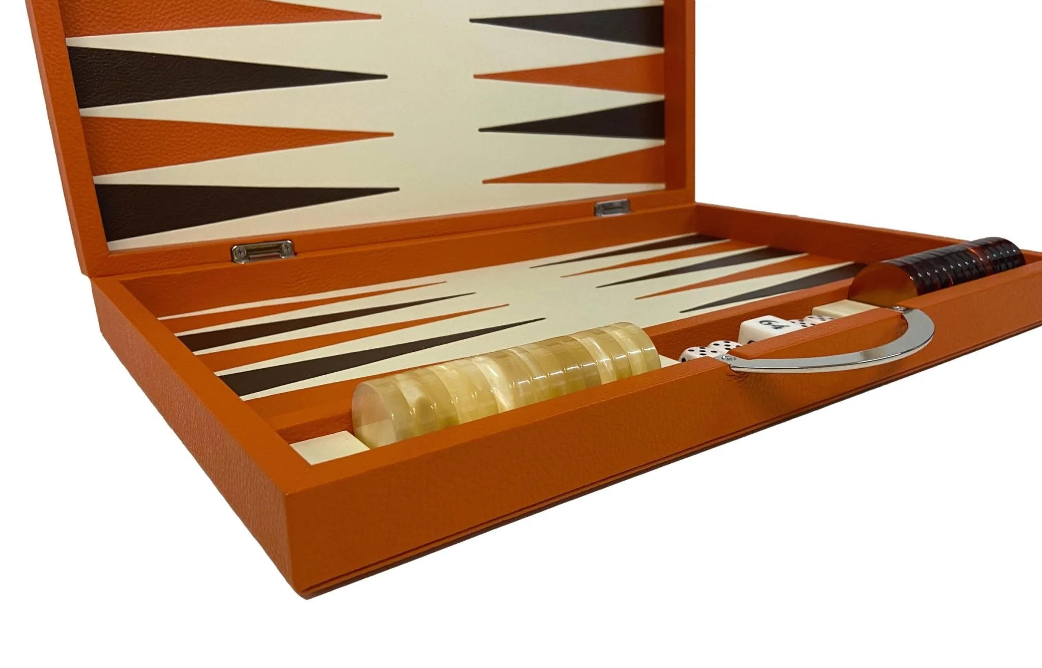 Backgammon Cuir véritable GM - Orange - Renzo Romagnoli - Image 3