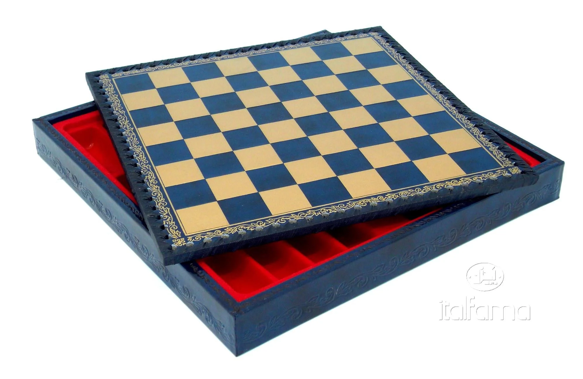 Plateau d'échecs / échiquier en cuir - coffre - Bleu - Ital Fama