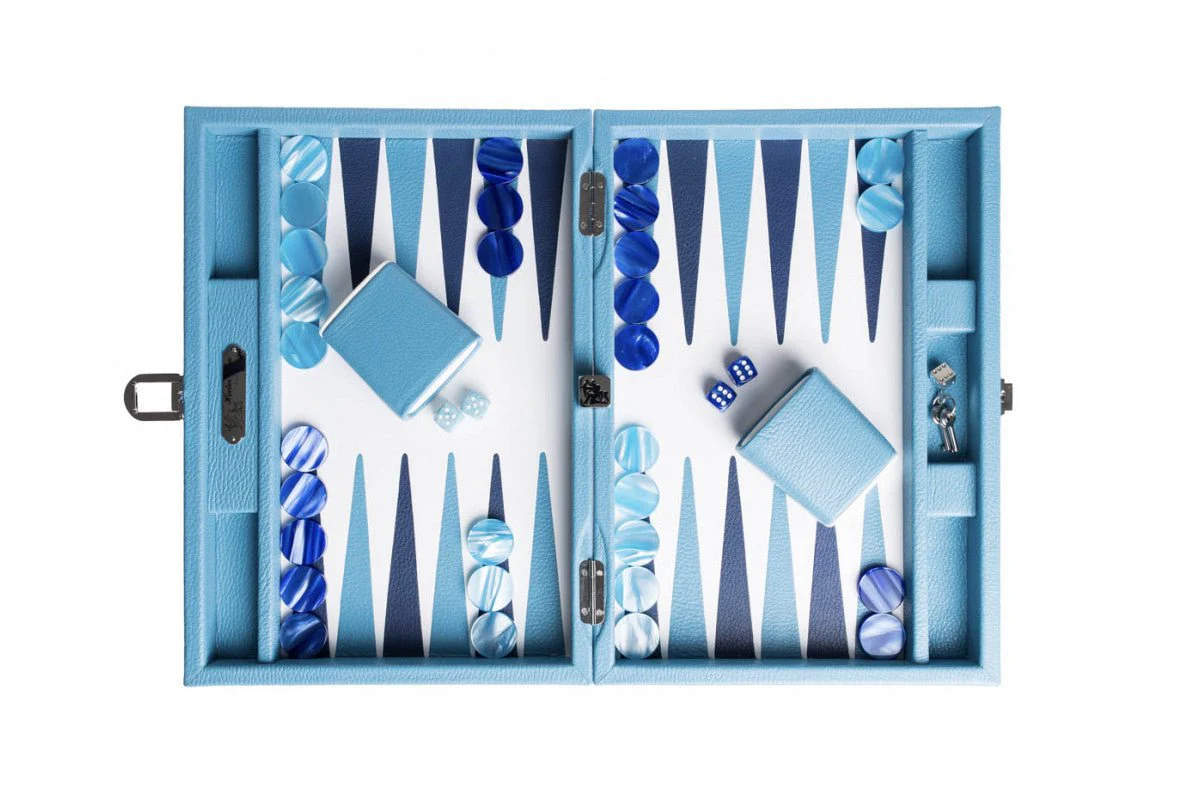 Backgammon Hector Saxe - Cuir Bleu ciel - Moyen - Image 2