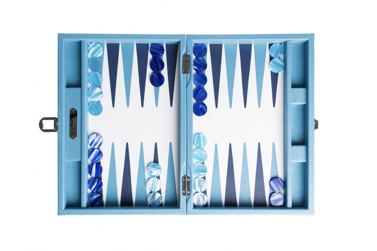 Backgammon Hector Saxe - Cuir Bleu ciel - Moyen - Image 3