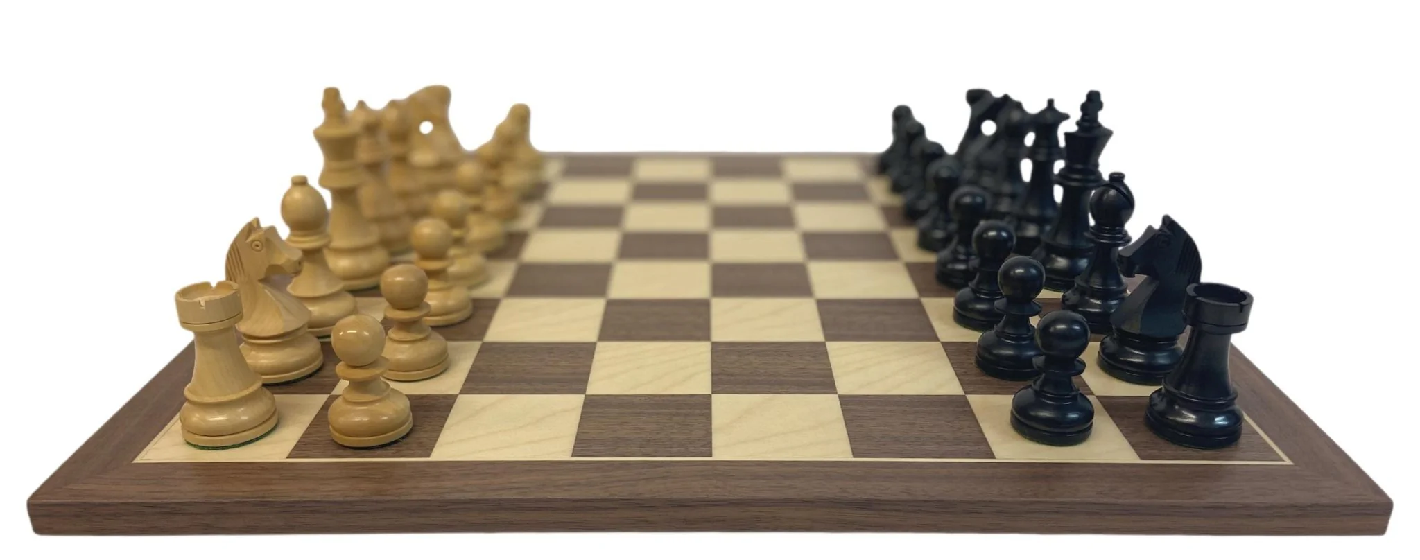 Ensemble jeu d'échecs Club en Noyer - Bords Fins - Pièces en buis teinté - Noir