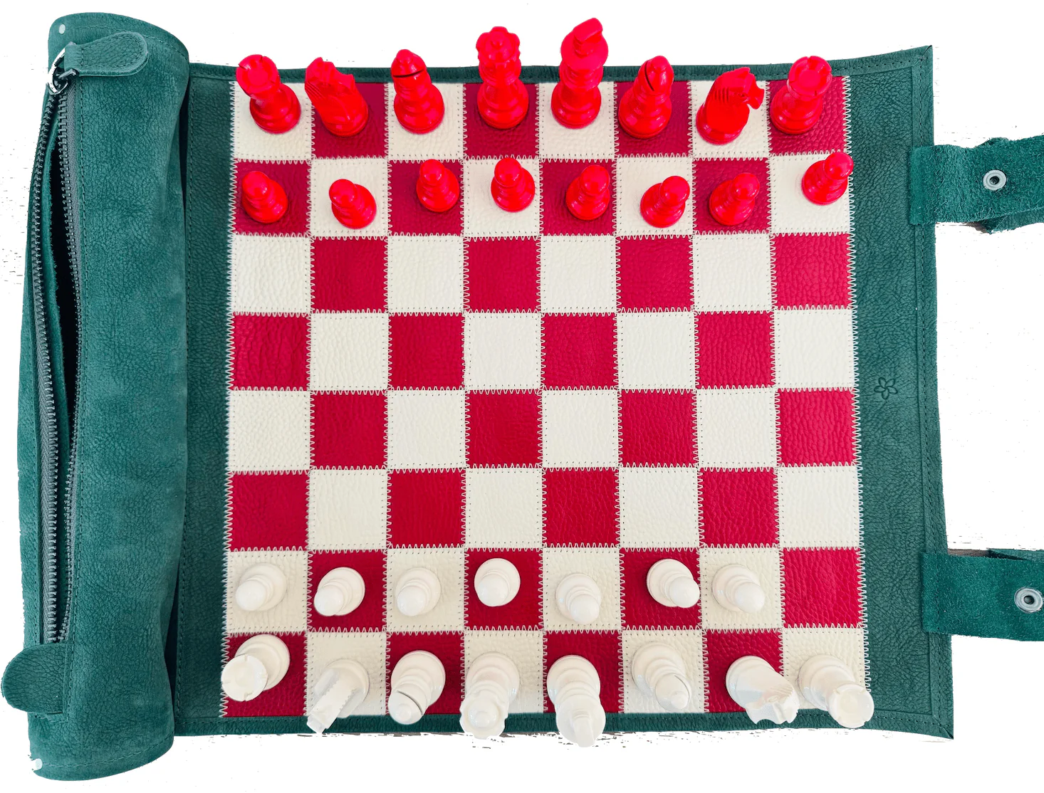 Ensemble jeu d'échecs en cuir - magnétique - Vert / Rouge - mélia games - Image 4