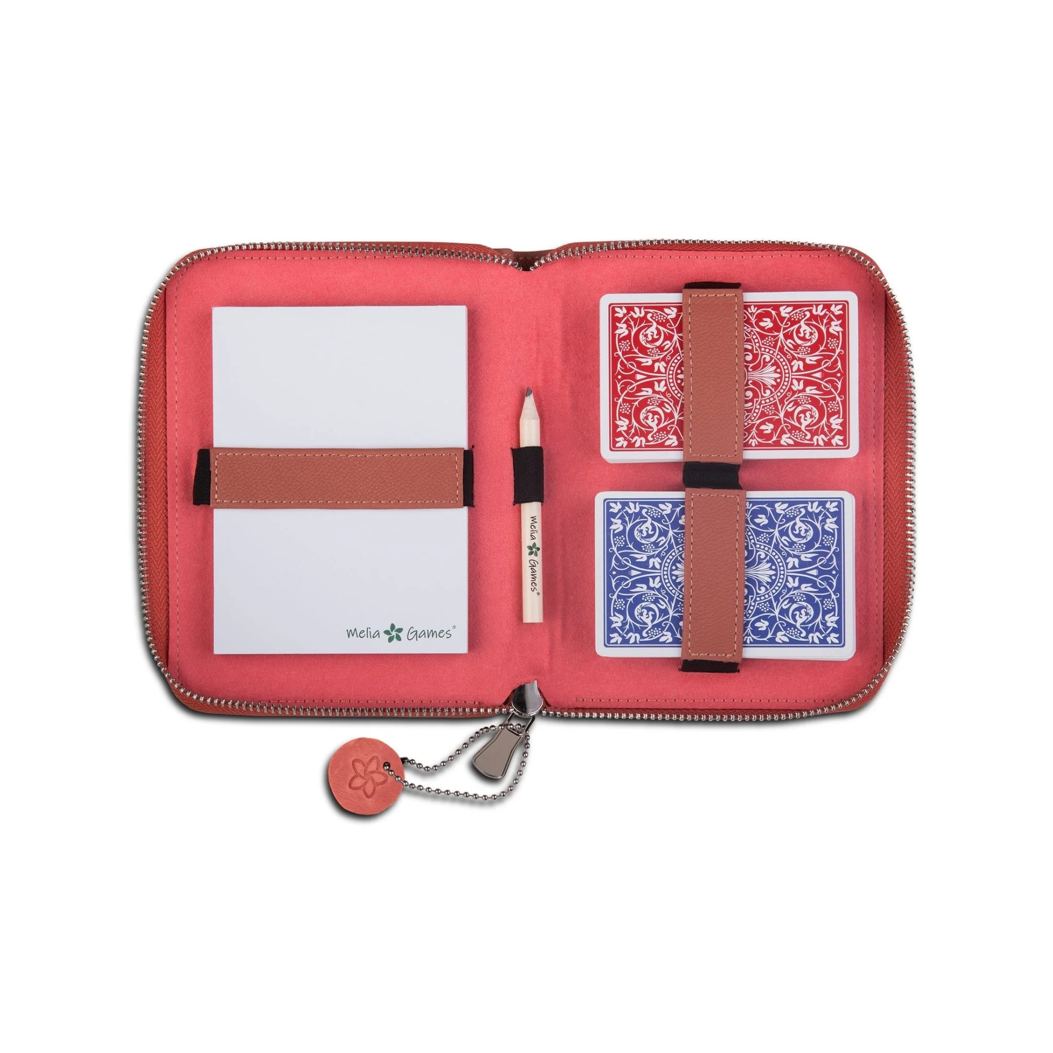 Etui de bridge en cuir pleine fleur - Corail - Image 5