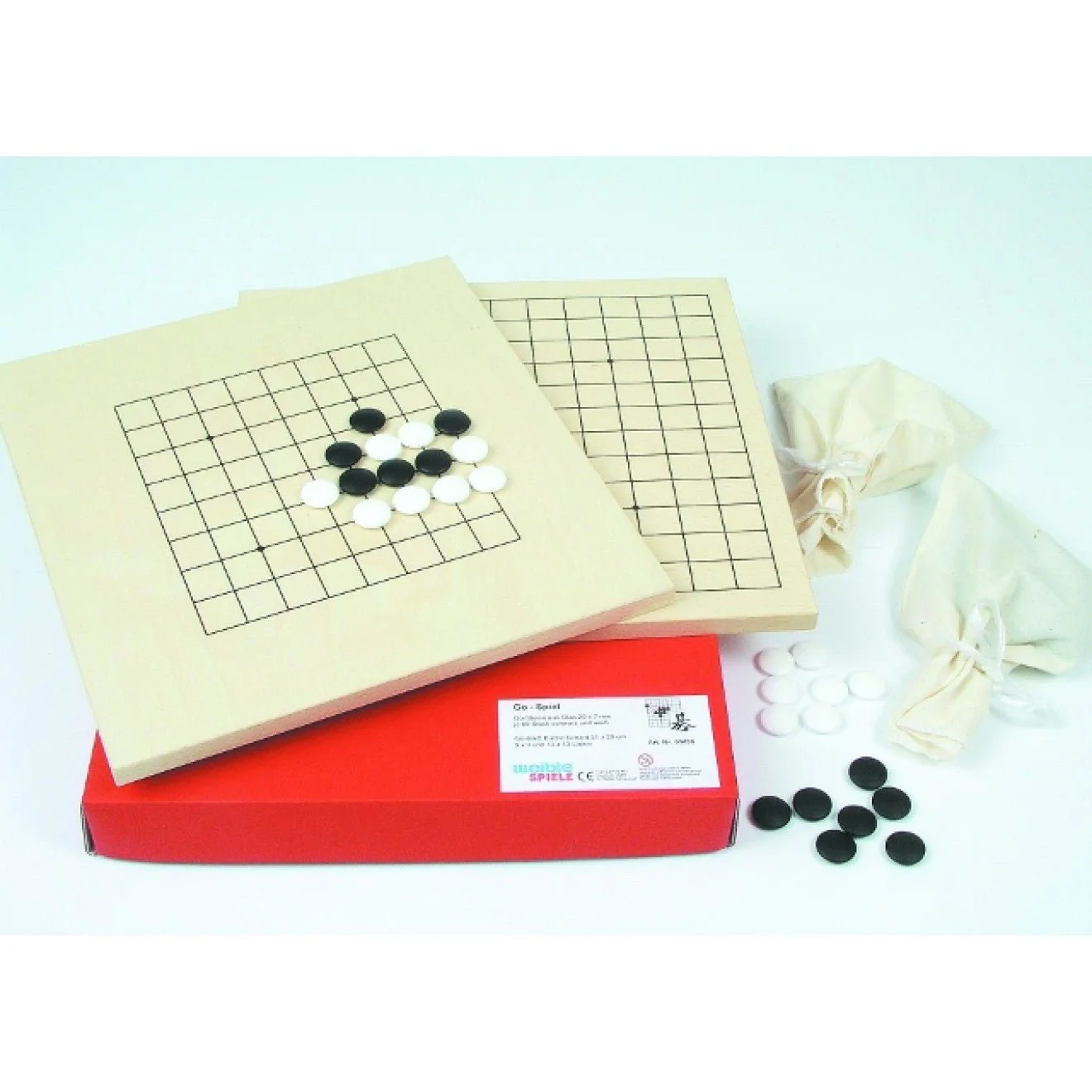 Kit entrainement / initiation Jeu de GO / Goban en Hêtre - Reversible 9x9 / 13x13 - Pierre en pâte de verre