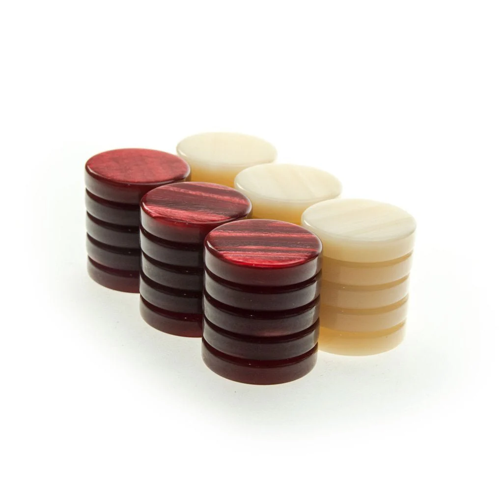 Pions de backgammon nacrés - Acrylique - Rouge