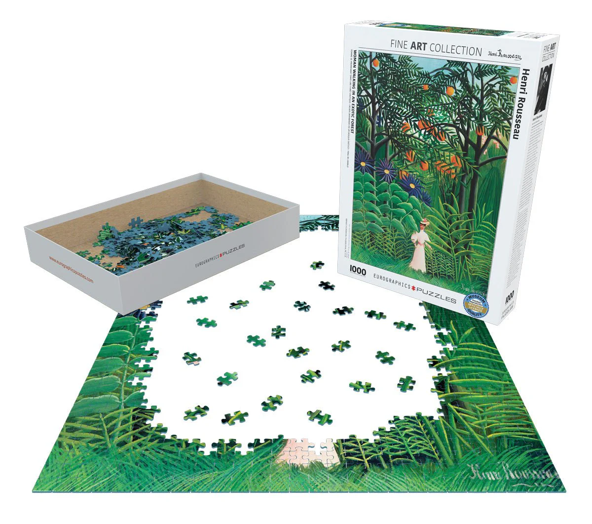 Puzzle Eurographics - 1000 p - Femme se promenant dans une forêt exotique - Henri Rousseau - Image 3